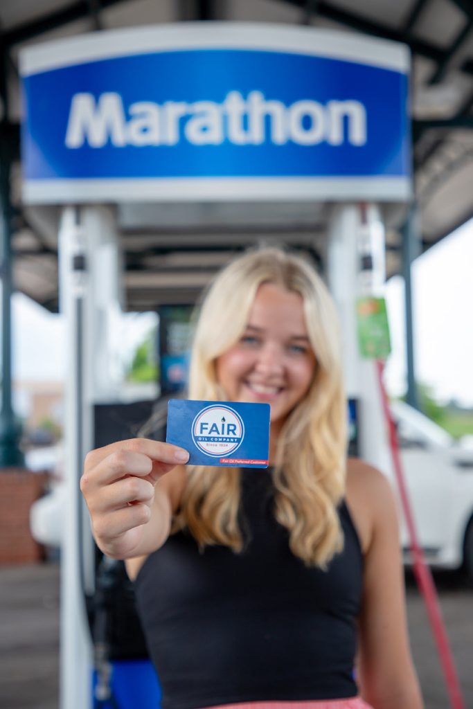 Fair Company Fleet Card in front of a Marathon Oil Gas Station